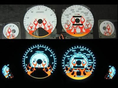 94-97 Honda Accord Manual Flame Flamed white face Glow Gauges Kit for Cluster