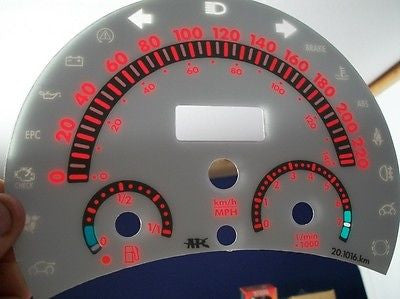 98-04 Metric In Kilometers KPH VW Beetle Bug White Face Glow Through Gauges R
