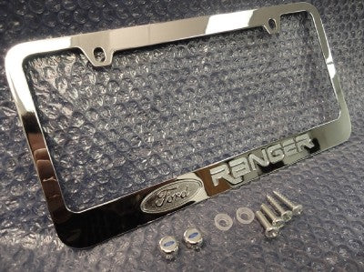 OEM Ford Ranger Chrome Engraved License Plate Frame w/ Logo Screw Caps