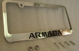 Armada Engraved Letters Chrome Zinc License Plate Frame w/ Logo Screw Cap Covers