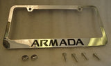 Armada Engraved Letters Chrome Zinc License Plate Frame w/ Logo Screw Cap Covers