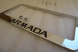 Armada Engraved Letters Chrome Zinc License Plate Frame w/ Logo Screw Cap Covers