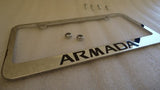 Armada Engraved Letters Chrome Zinc License Plate Frame w/ Logo Screw Cap Covers