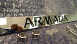 Armada Engraved Letters Chrome Zinc License Plate Frame w/ Logo Screw Cap Covers