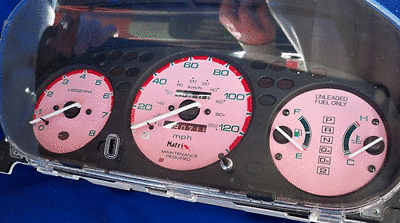 96-00 Automatic AT Honda Civic Cluster White Pink Face Glow Through Gauges Kit