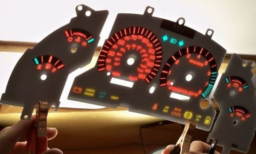 1996-1998 Ford Mustang GT V8 White Face Glow Through Gauges With Red Accent