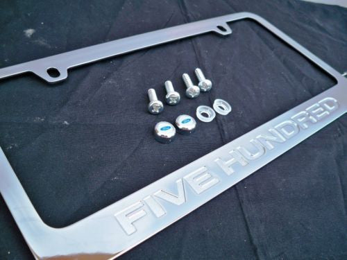 Ford Five Hundred Chrome Engraved License Plate Frame w/ Logo Screw Caps