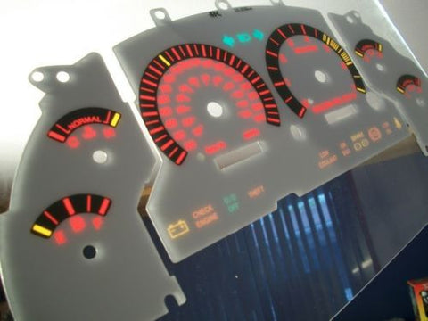 94-95 Ford Mustang V6 Km White Face Glow Through Gauges Red 2010171RKM