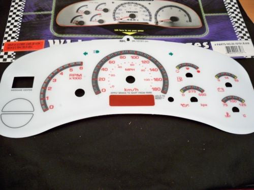 Kilometers 180KPH Sierra Yukon White Face Glow Through Gauges For Cluster Red