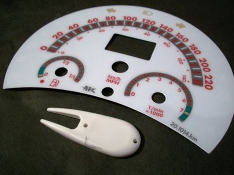 1998-2004 Volkswagen Beetle White Face Glow Through Gauges In KILOMETERS Red