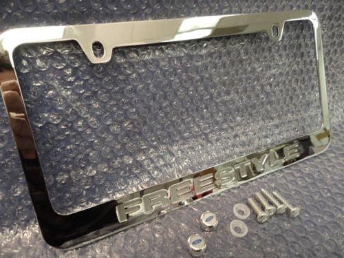 2004-2008 Ford Freestyle Chrome Engraved Metal License Plate Frame W/ Logo Caps