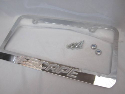 1 Ford Escape All Models Engraved Chrome Metal License Plate Frame W/ Logo Caps