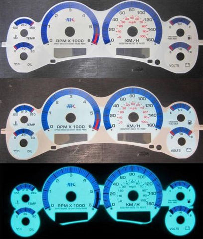 1998-2002 Chevy S10 AT White Face Glow Gauges With RPM Tachometer Kilometers KPH