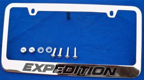 1997-2020 Ford Expedition Chrome Metal License Plate Frame with logo screw caps