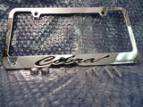 (ONE) Ford Mustang Cobra Chrome License Plate Frame Black Lettering w/ Logo Caps