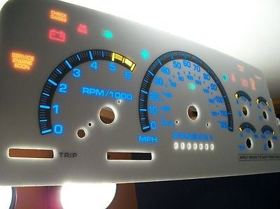 1999 2000 GMC Denali White Face Cluster Glow Through Gauges Kit Blue Numbers