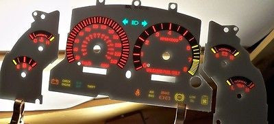 1996 1997 1998 KPH Mustang V8 GT White Face Glow Through Gauges Red