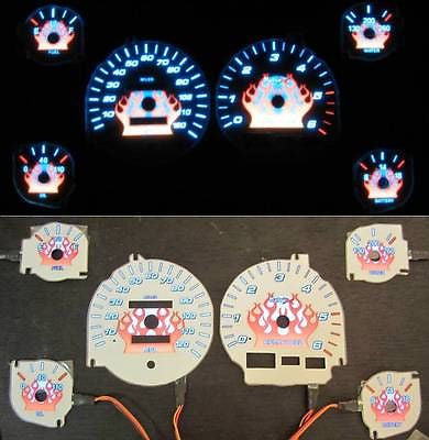 94-97 Dodge Ram Gas 1500 2500 3500 Indiglo Flamed White Face Gauges For Cluster