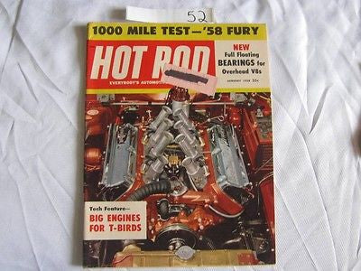 Hot Rod Magazine January 1958 '58 Fury Thunderbird Flyer '56 Merc '51 Chevy