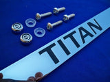 Nissan Titan Chrome Metal License Plate Frame Engraved Black w/ Logo Screw Caps
