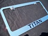 Nissan Titan Chrome Metal License Plate Frame Engraved Black w/ Logo Screw Caps