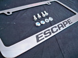 Ford Escape Chrome License Plate Frame Engraved Black w/ Logo Screw Caps