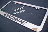 Ford Escape Chrome License Plate Frame Engraved Black w/ Logo Screw Caps