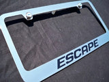Ford Escape Chrome License Plate Frame Engraved Black w/ Logo Screw Caps