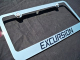 Ford Excursion Chrome License Plate Frame Engraved Black w/ Logo Screw Caps