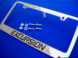 Ford Excursion Chrome License Plate Frame Engraved Black w/ Logo Screw Caps