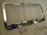 04-08 Ford Freestyle Chrome License Plate Frame Black Letters w/ Logo Screw Caps