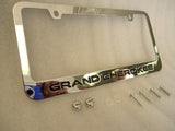 Jeep Liberty Chrome License Plate Frame Black Lettering w/ Logo Screw Caps