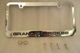 Jeep Liberty Chrome License Plate Frame Black Lettering w/ Logo Screw Caps