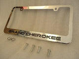 Jeep Liberty Chrome License Plate Frame Black Lettering w/ Logo Screw Caps