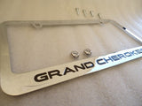 Jeep Liberty Chrome License Plate Frame Black Lettering w/ Logo Screw Caps