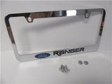 83-21 Ford Ranger Chrome License Plate Frame Black Lettering w/ Logo Screw Caps