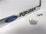 83-21 Ford Ranger Chrome License Plate Frame Black Lettering w/ Logo Screw Caps