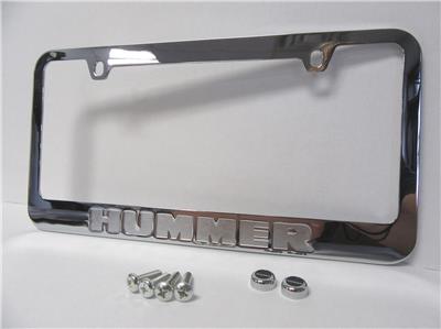 HUMMER H1 H2 H3 CHROMED METAL LICENSE PLATE FRAME WITH HUMMER LOGO CAPS
