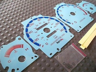 90-93 Acura Integra Cluster White Face Glow Through Gauges MT or AT Blue
