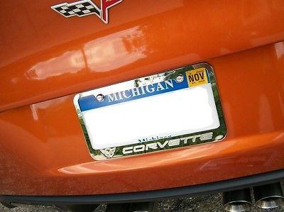 Chevrolet Chevy Corvette Vette C5 Chrome Metal License Plate Frame W Logo Caps