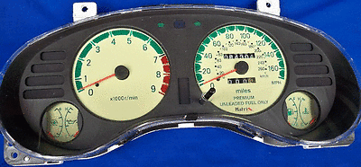 1995-1999 Mitsubishi Eclipse Turbo Yellow AT MT  Glow Through White Face Gauges